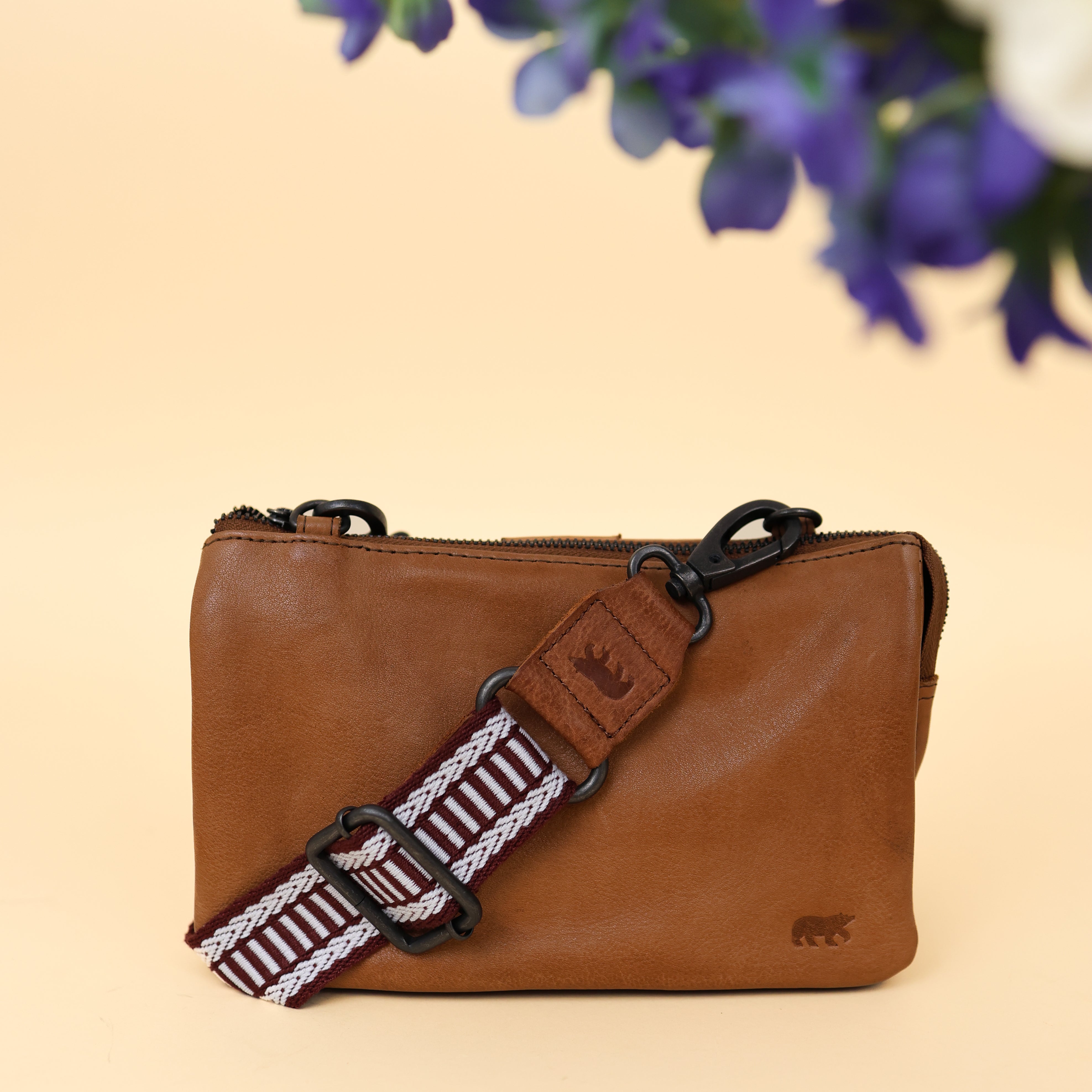 Bag strap 'Pattern' bordeaux/wit Cognac
