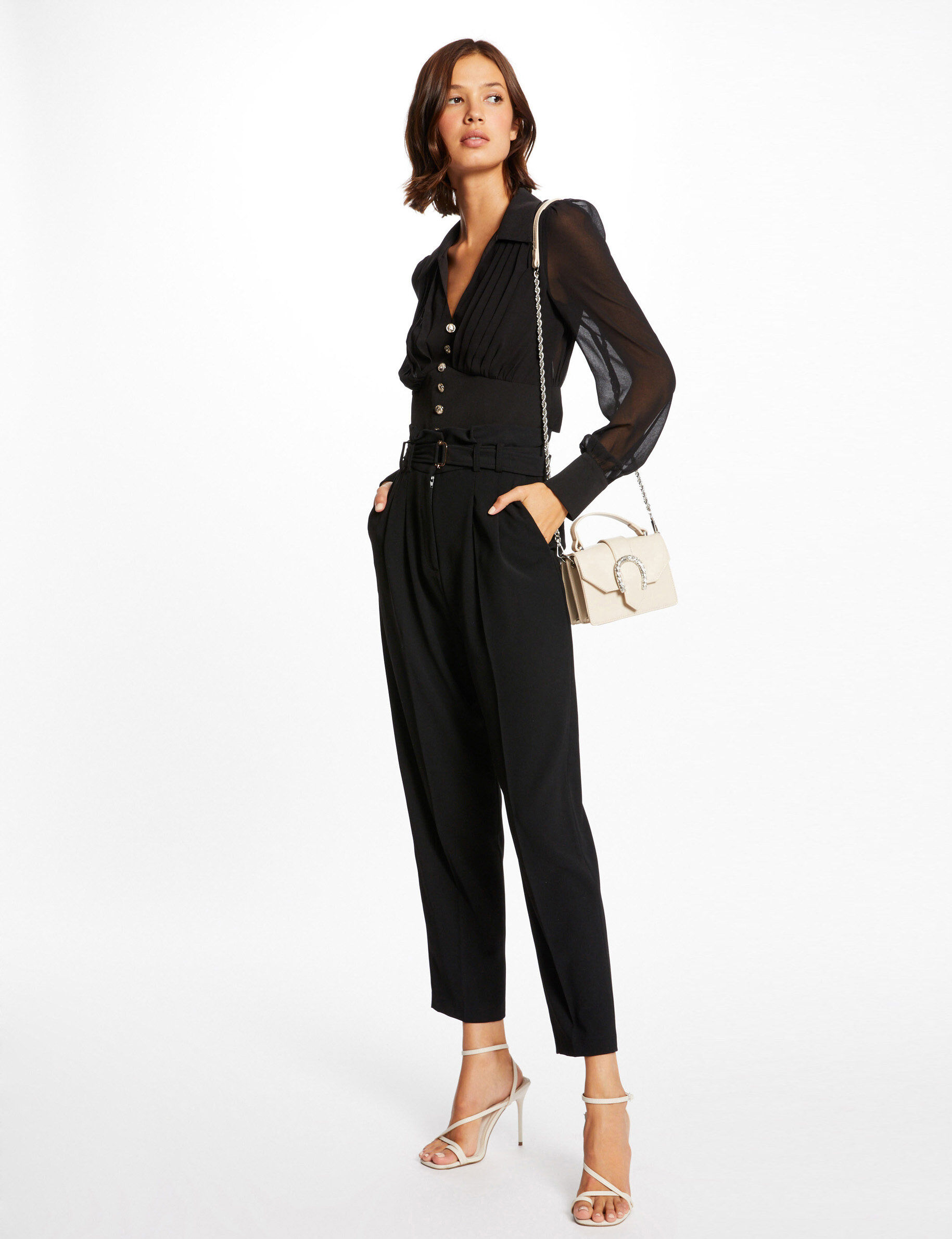 Blouse manches longues avec plis noir femme - noir