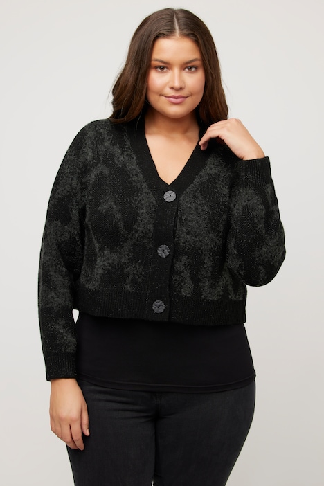 Strickjacke, Jacquard-Animalmuster, V-Ausschnitt