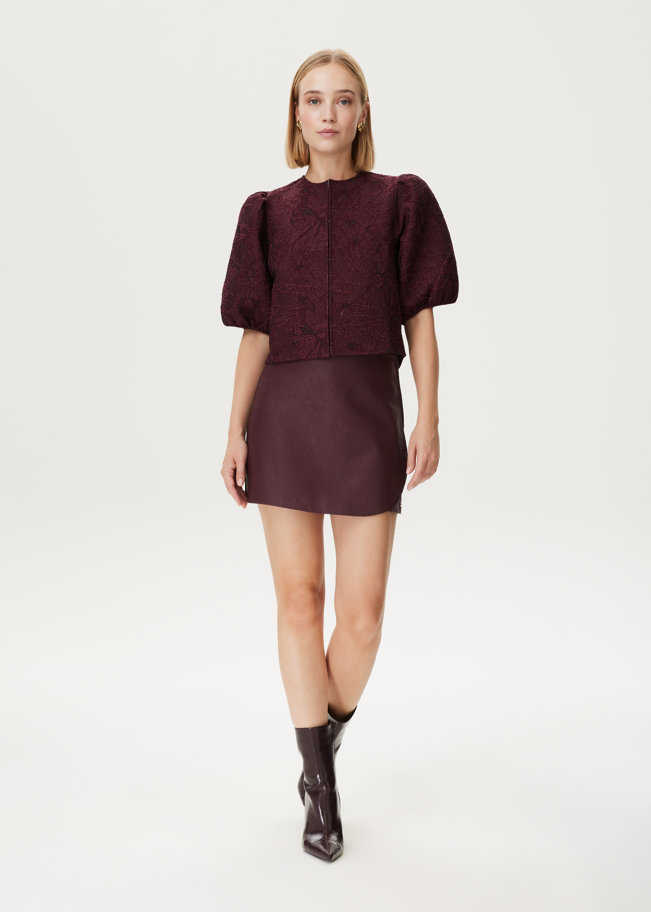 Jacquard blouse met pofmouwen