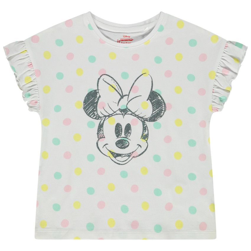 T-shirt manches courtes imprimé pois et print Minnie Disney pour fille - Blanc