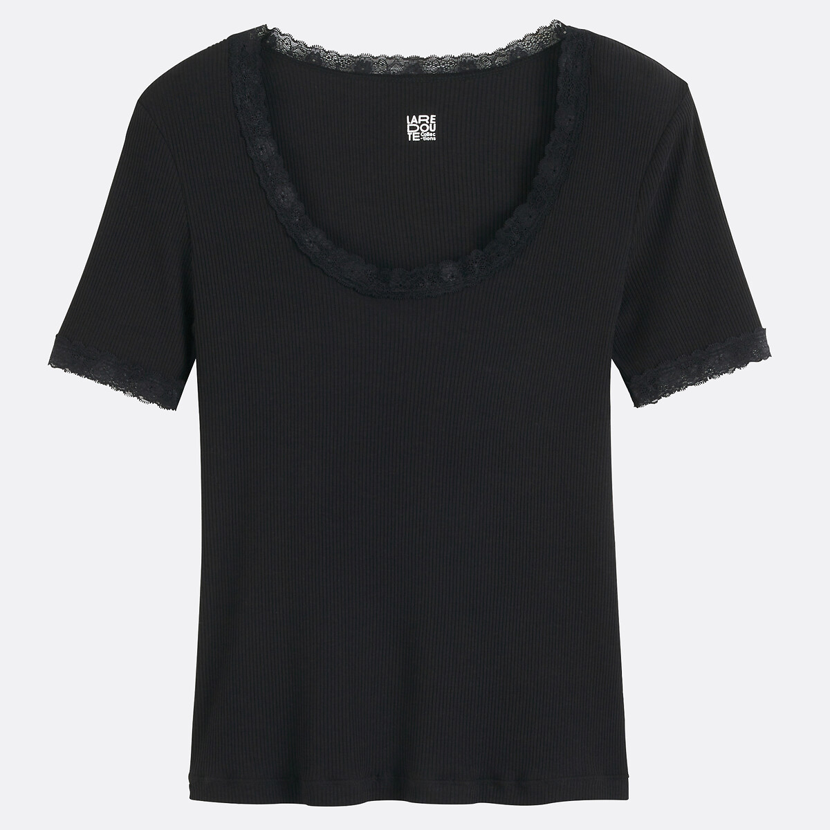 COLEÇÃO LA REDOUTE<br>Camiseta com gola redonda e detalhe em renda, mangas curtas