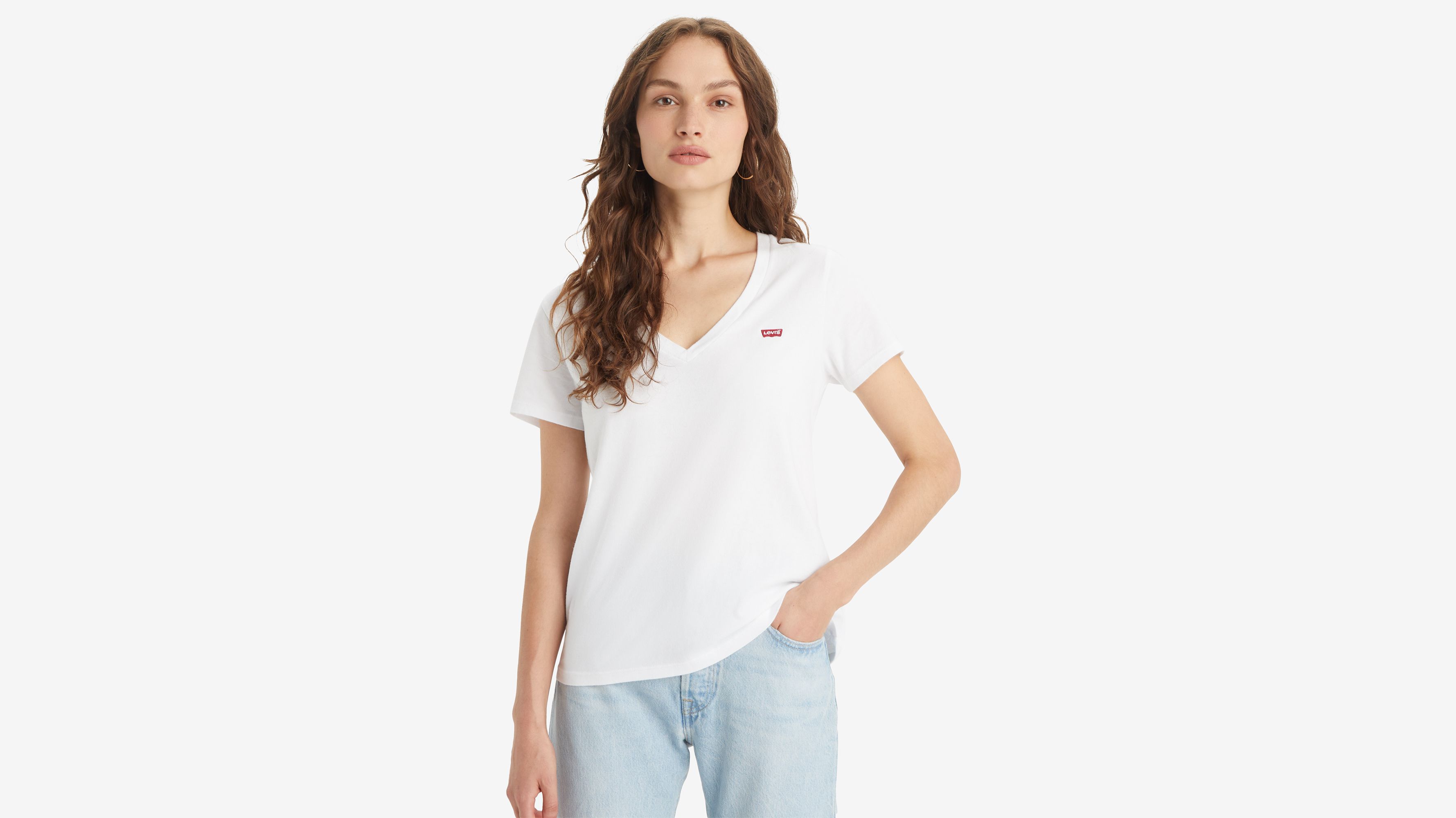 T-shirt col V - White - Blanc