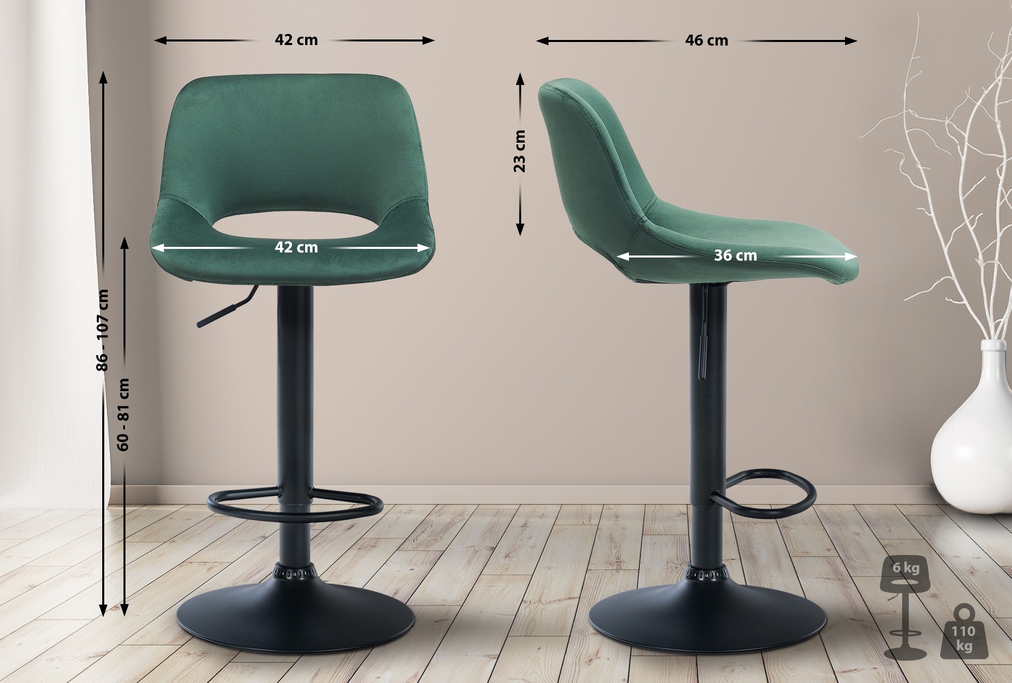 CLP 2er Set Barhocker Camden I Samt-Bezug