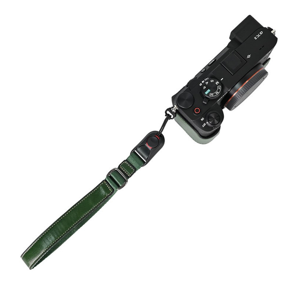 Kamera Handschlaufe aus Kunstleder mit verstellbaren Handgelenkriemen und Quick Release für GoPro / Digital SLR Kameras - Grün