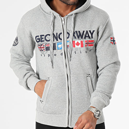 Sweat Zippé Capuche Gris Chiné
