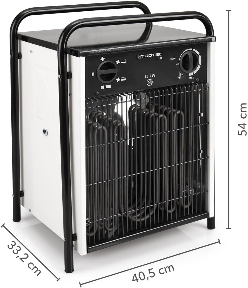 TROTEC Elektro Heizlüfter TDS 75 – Heizleistung 5 kW / 10 kW / 15 kW – Bauheizer Luftmenge 1.293 m³/h – Heizgebläse