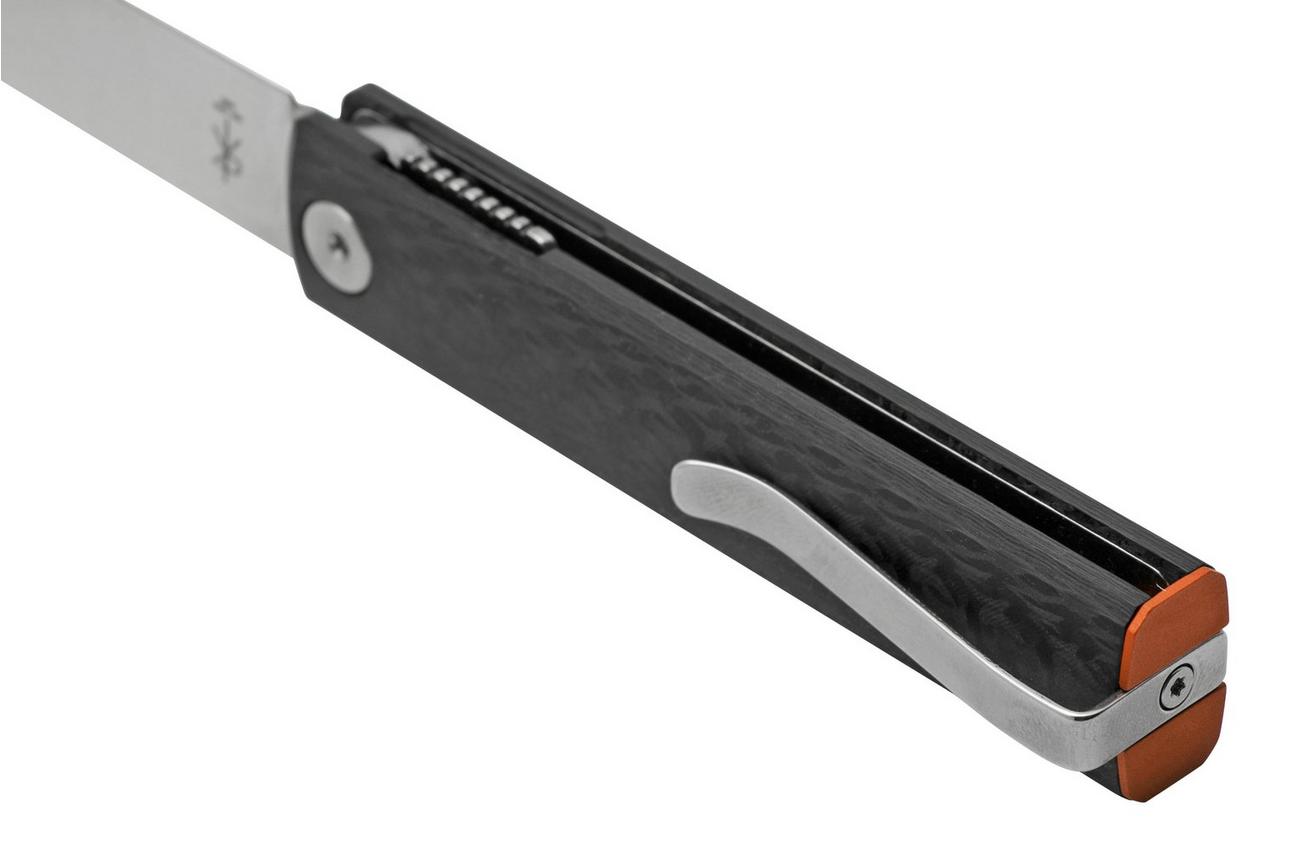 Fox Knives Chnops, FX-543 CFO, Carbonfiber, Orange Hardware, Black M390 zakmes, Riccardo Gobbato design