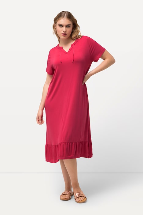 Jersey-Midikleid, A-Linie, Tunika-Ausschnitt, Halbarm