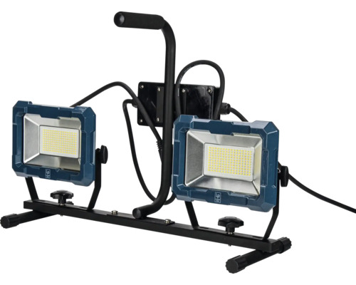 LUMAK PRO LED Statief Dubbele Spot IP54 2x 50W 2x 8250 lm daglichtwit Stroomkabel 3G1,5 mm² H07RN-F 5,0 m met stekker 2x USB-uitgang 1x aansluiting