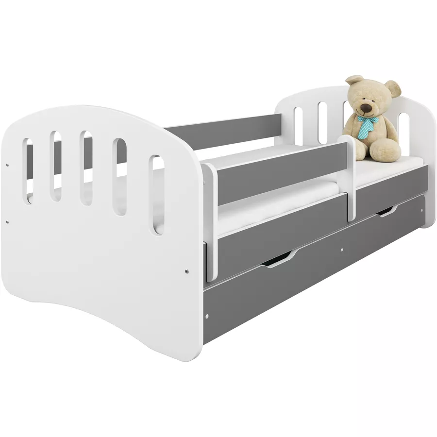 Kids Collective Kinderbett 80x160 | 80x180 mit Matratze, Rausfallschutz & Lattenrost grau mit Schublade