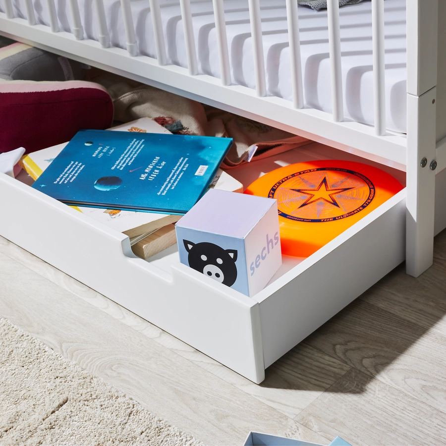 Kids Collective Babybett 70x140 Umbaubares Gitterbett höhenverstellbar & herausnehmbare Sprossen weiß mit Schublade