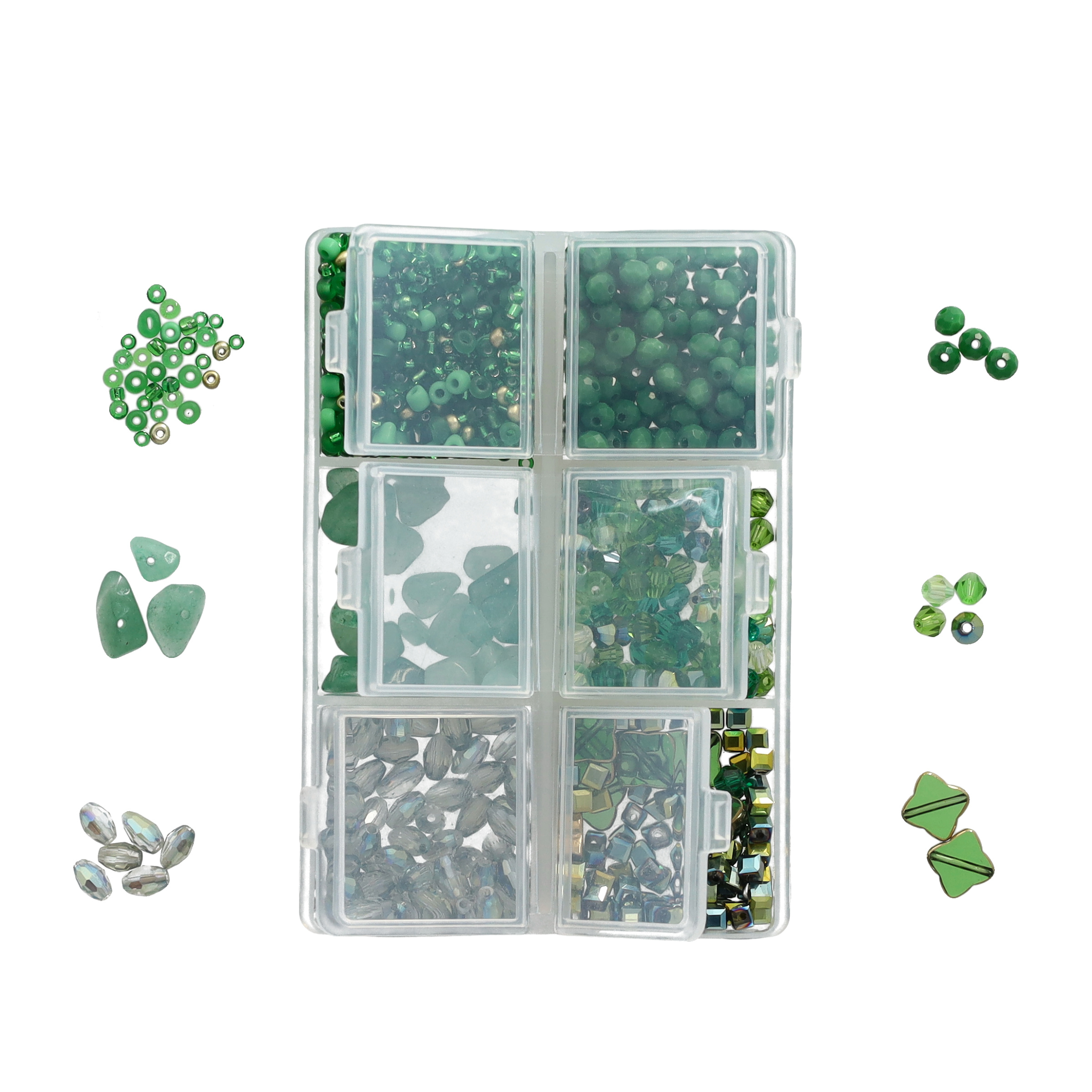 (850er Set) 1-11mm Schimmernde Glas Perlen DIY Bastel Schmuck Zwischenperle für Armband / Kette - Grün