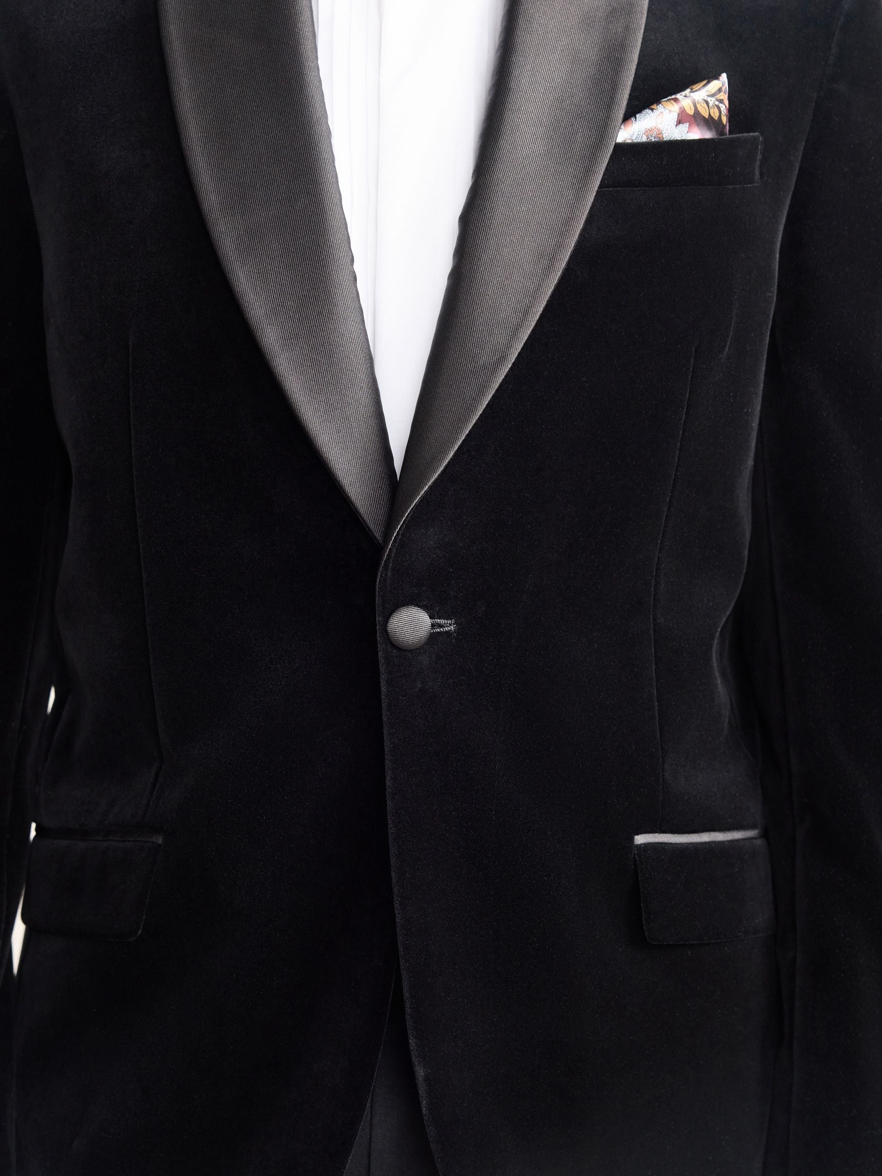 Zwart - Normale Pasvorm - Signature Pontoglio Italian Velvet Blazer With Shawl Lapel