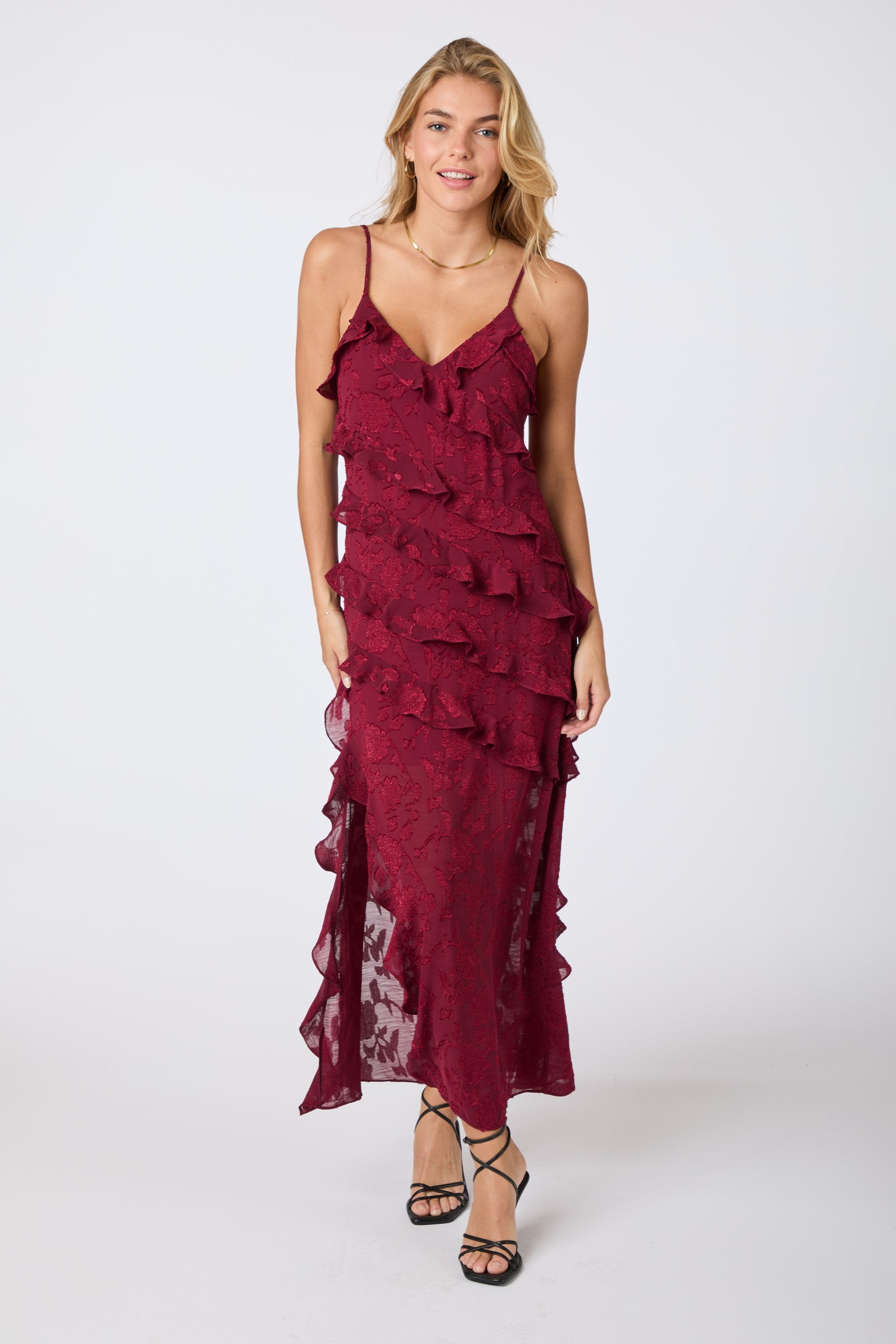 Neo Noir  Palazzo Burnout kjole - Burgundy