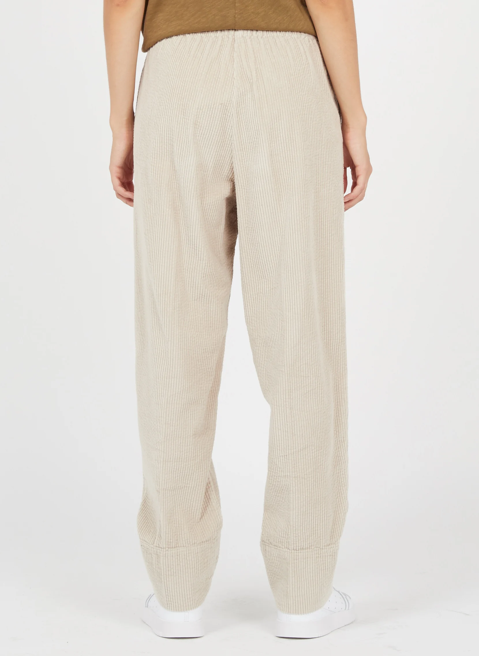 PADOW - Pantalon large taille haute en velours côtelé | Beige