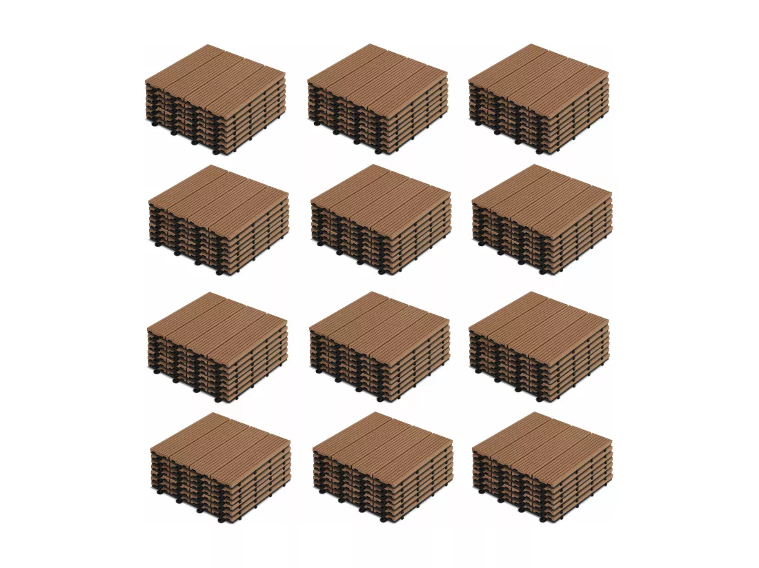 Lot de 96 dalles clipsables bois synthétique marron