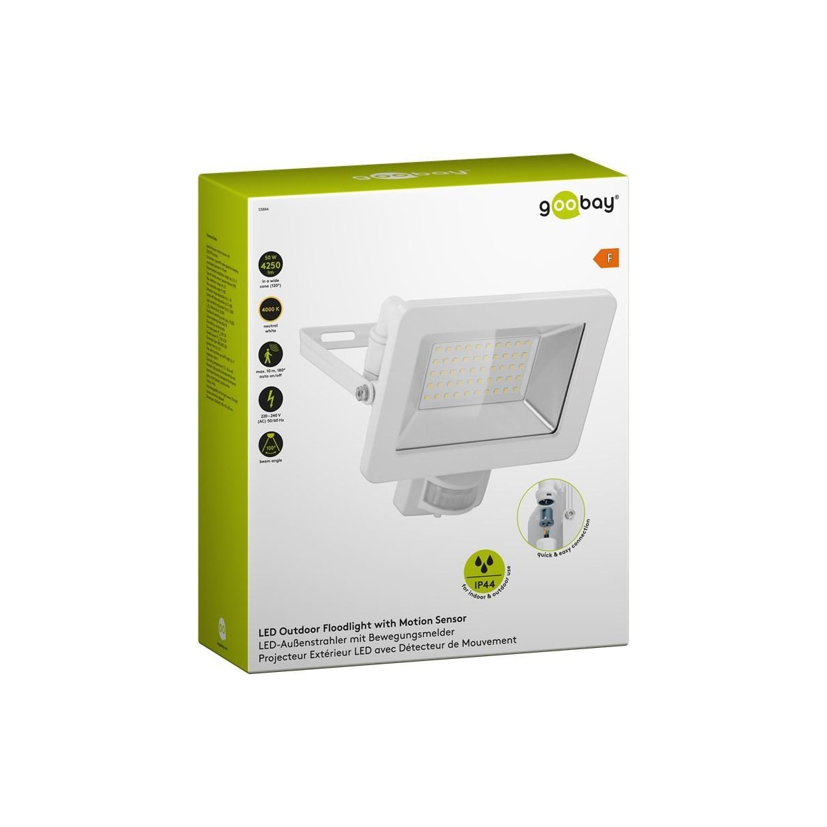 Goobay LED-spotlight for utendørs bruk, 50 W, med bevegelsesdetektor