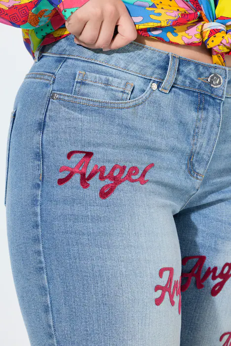 Jeans Paula, Straight Fit, Schriftzug-Sickerei, light blue