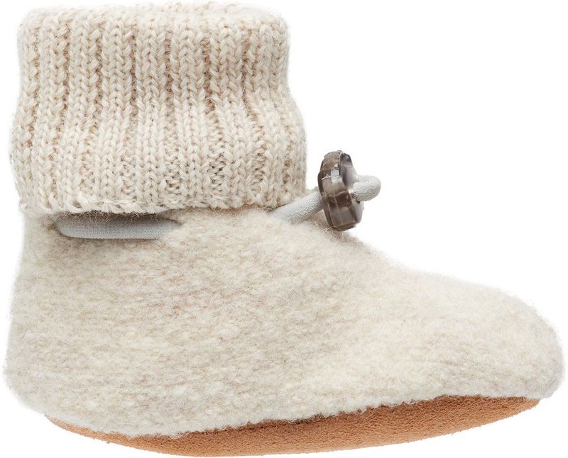 Bergstein - Cozy Baby Slofjes - Off-White - Scheerwol - Leer