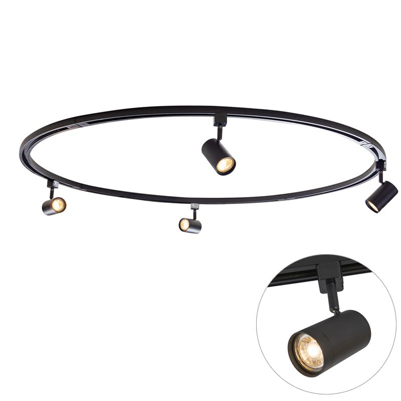 Modern railsysteem met 4 spots zwart 1-fase rond - Iconic Jeana