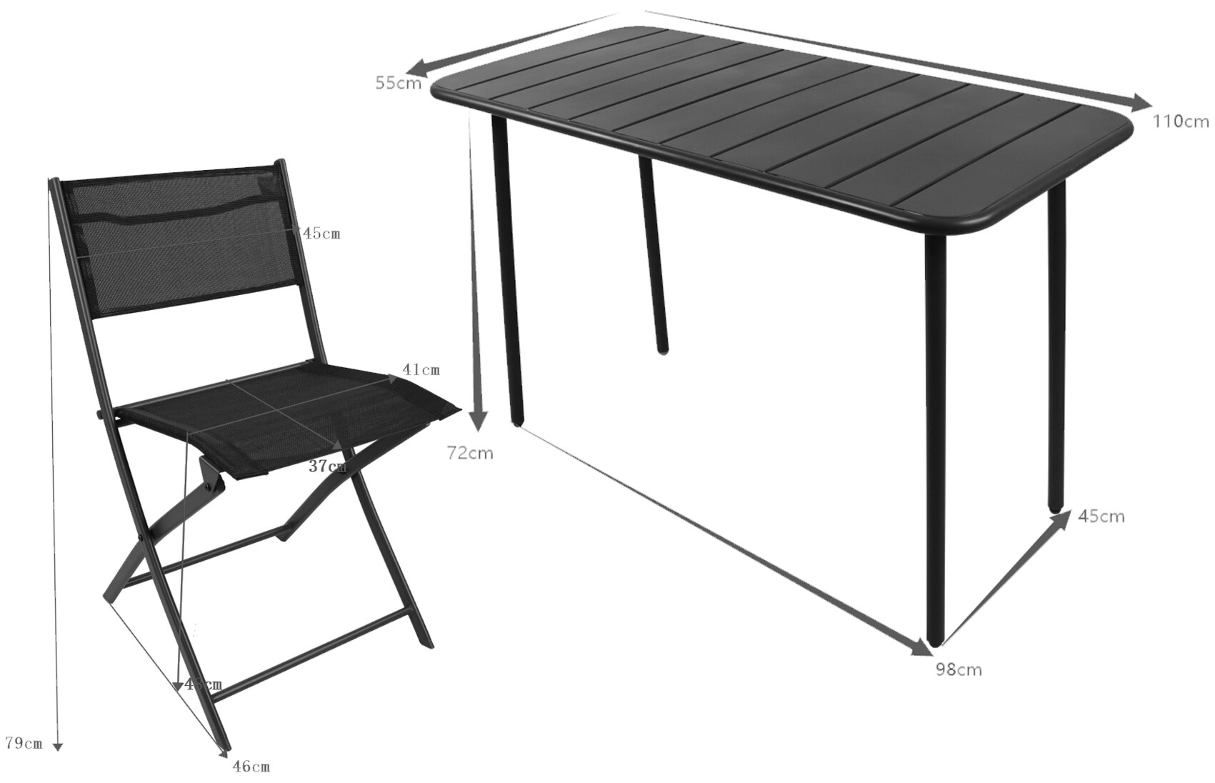 VCM 5-tlg. Set Bistroset Esstisch Gartenset Balkonset Stuh klappbar Tisch Garten Camping Sumila 110x55