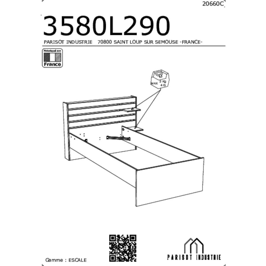 Parisot Stauraumbett Escale 1 90x200 Japanische Eiche Japanische Eiche Nachbildung