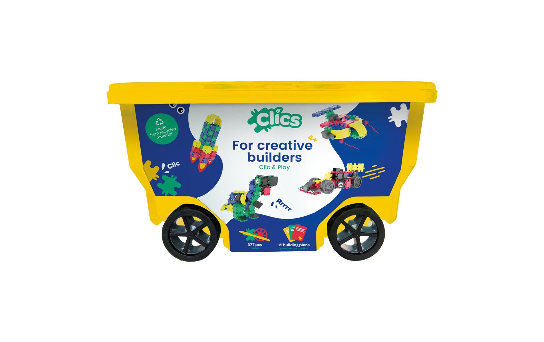 Baukasten Clics Rollerbox 377 TeileBauspielzeug fördert Kreativität und Feinmotorik