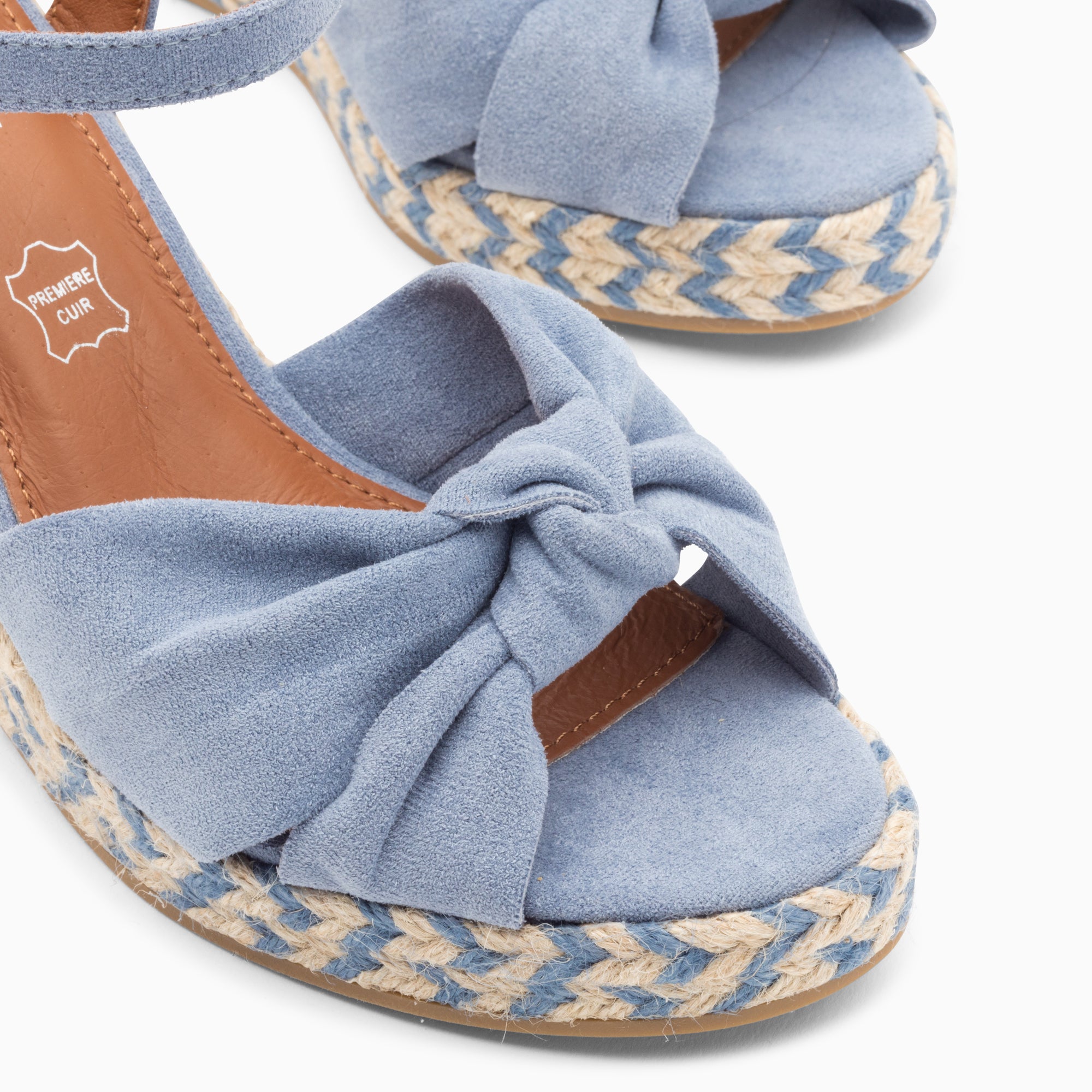 Sandales à talon, Compensées-Sandales compensées nouées Céline bleues