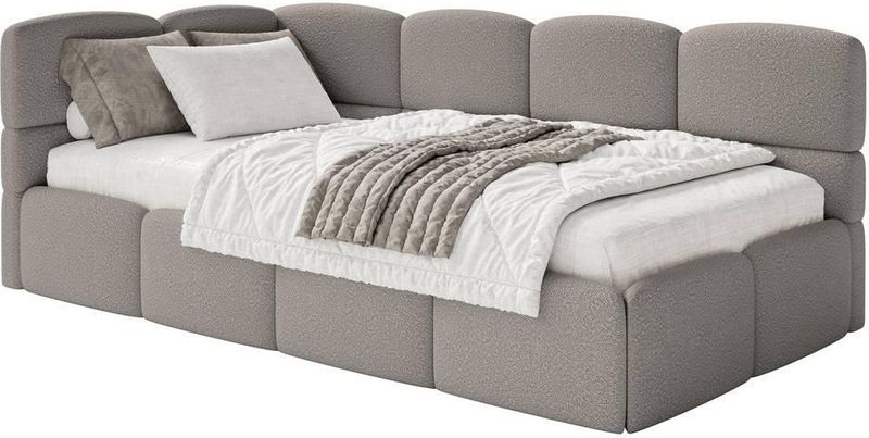 Bedframe - Grijs - Teddystof - Metaal - Scandinavisch