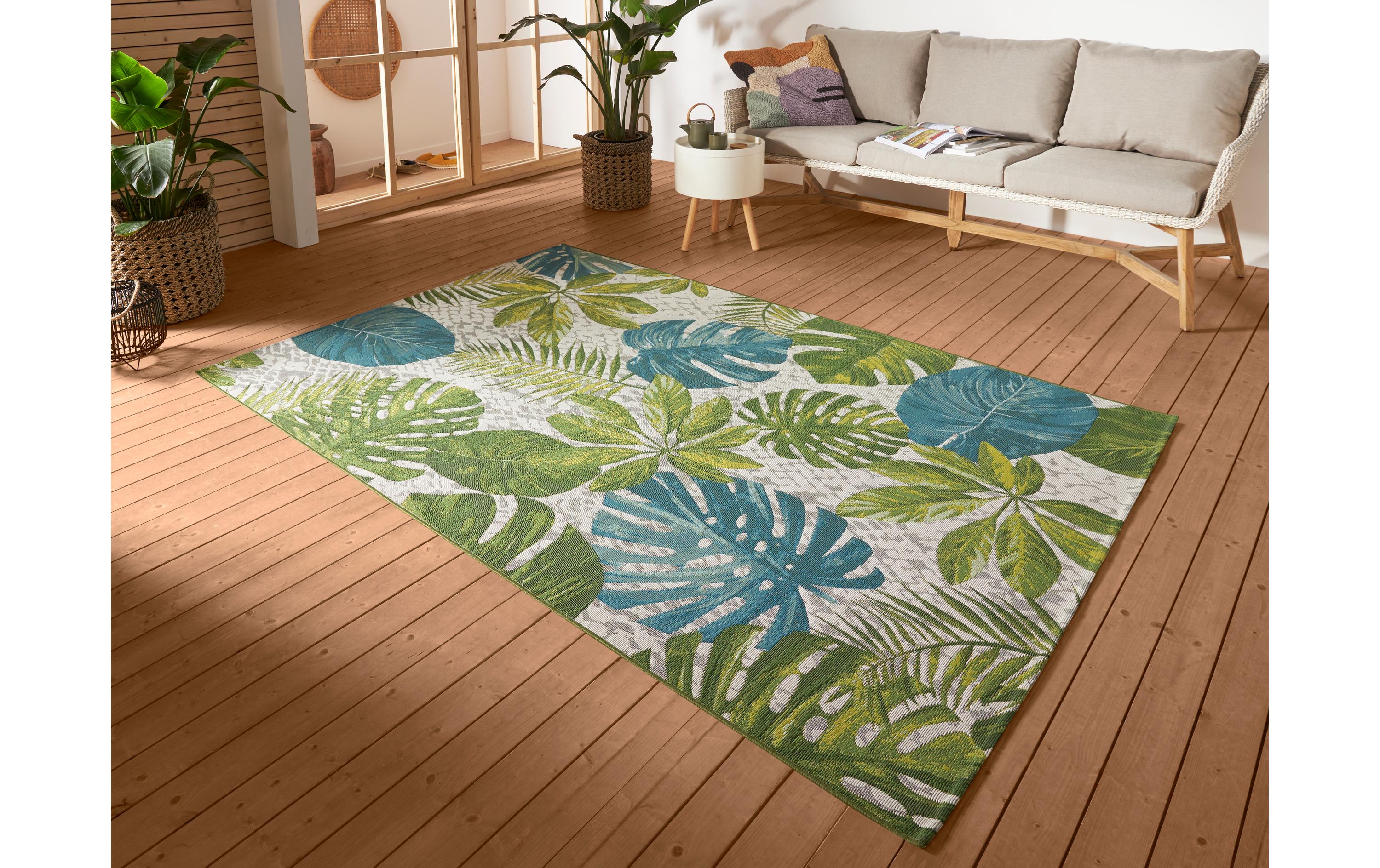 Teppich Tropical Leaves 120 cm x 180 cm, Grün/TürkisIn- & Outdoor Teppich