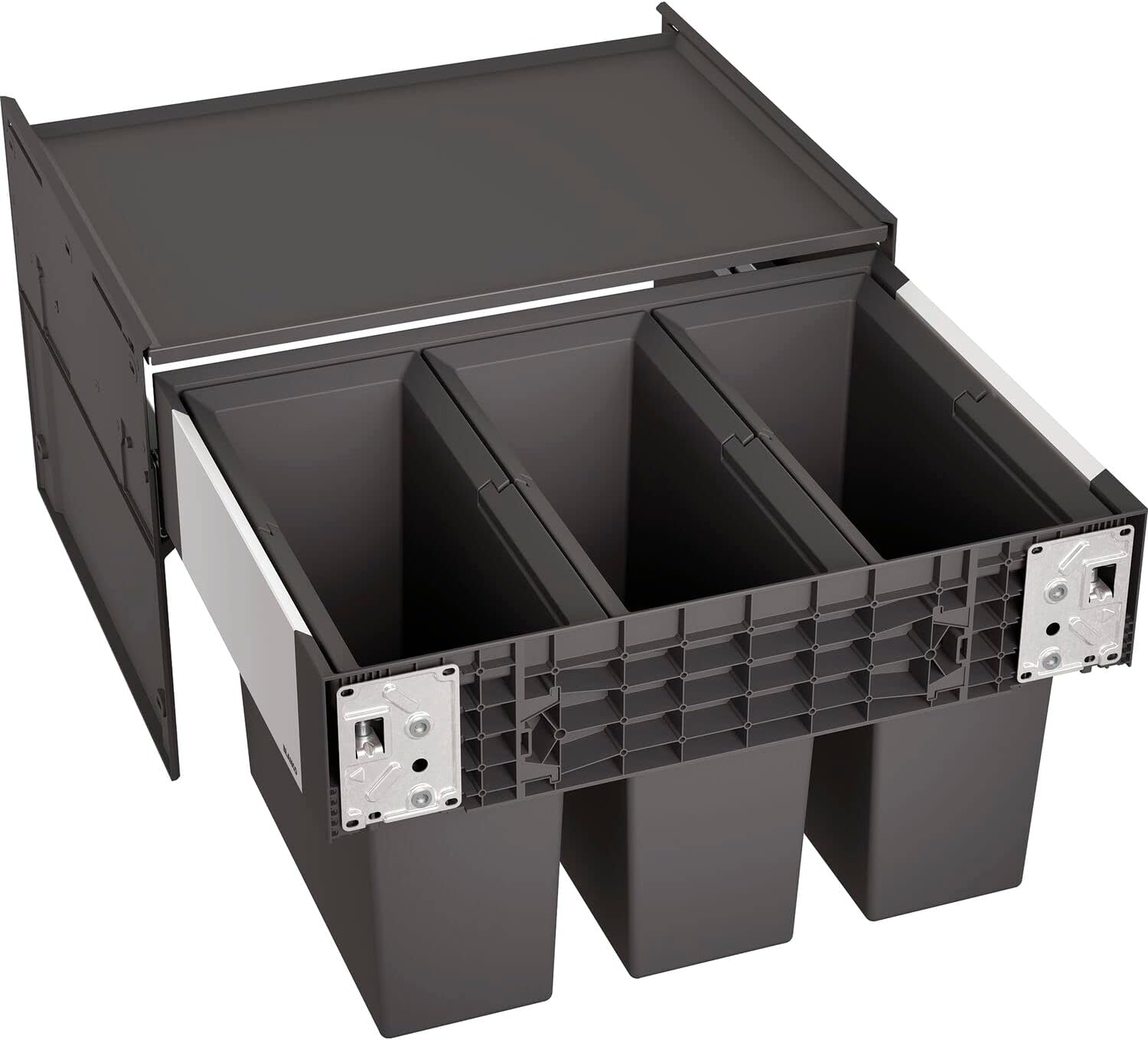 BLANCO SELECT II 60/3 | Abfall Müllsystem | für 60 cm breite Unterschränke | Auszugssystem zur Frontanbindung | Systemabdeckung | 3 x 15 Liter Eimer | 400mm Auszugstiefe | [56,8x40x36,1 cm]