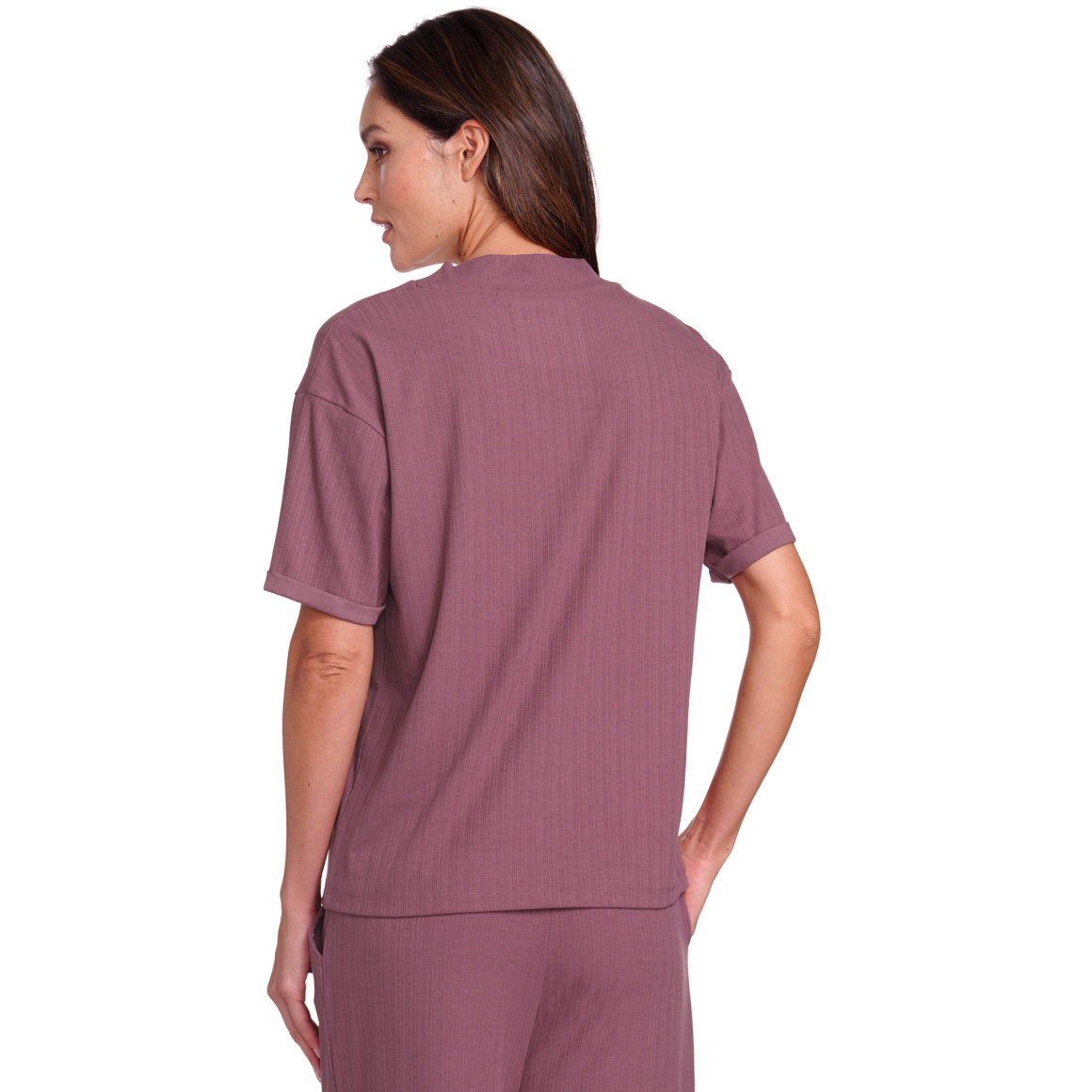 Gina Benotti Damen T-Shirt mit Rippstruktur himbeer