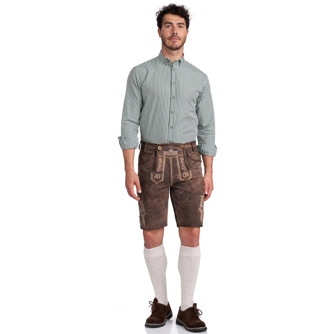 Herren Hemd mit feinem Karo-Muster dunkelgrün / weiss