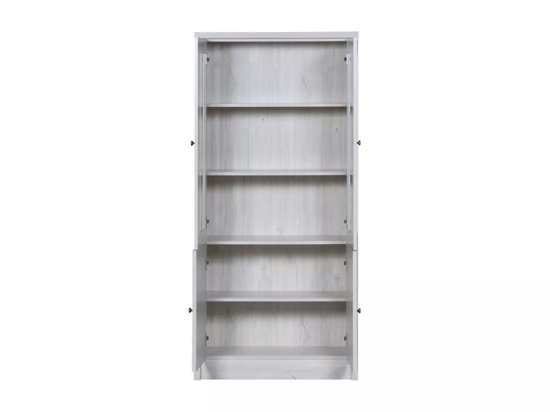 Armoire haute moderne 80x34x171 cm - avec 2 portes vitrées - 2 portes en bois - blanc