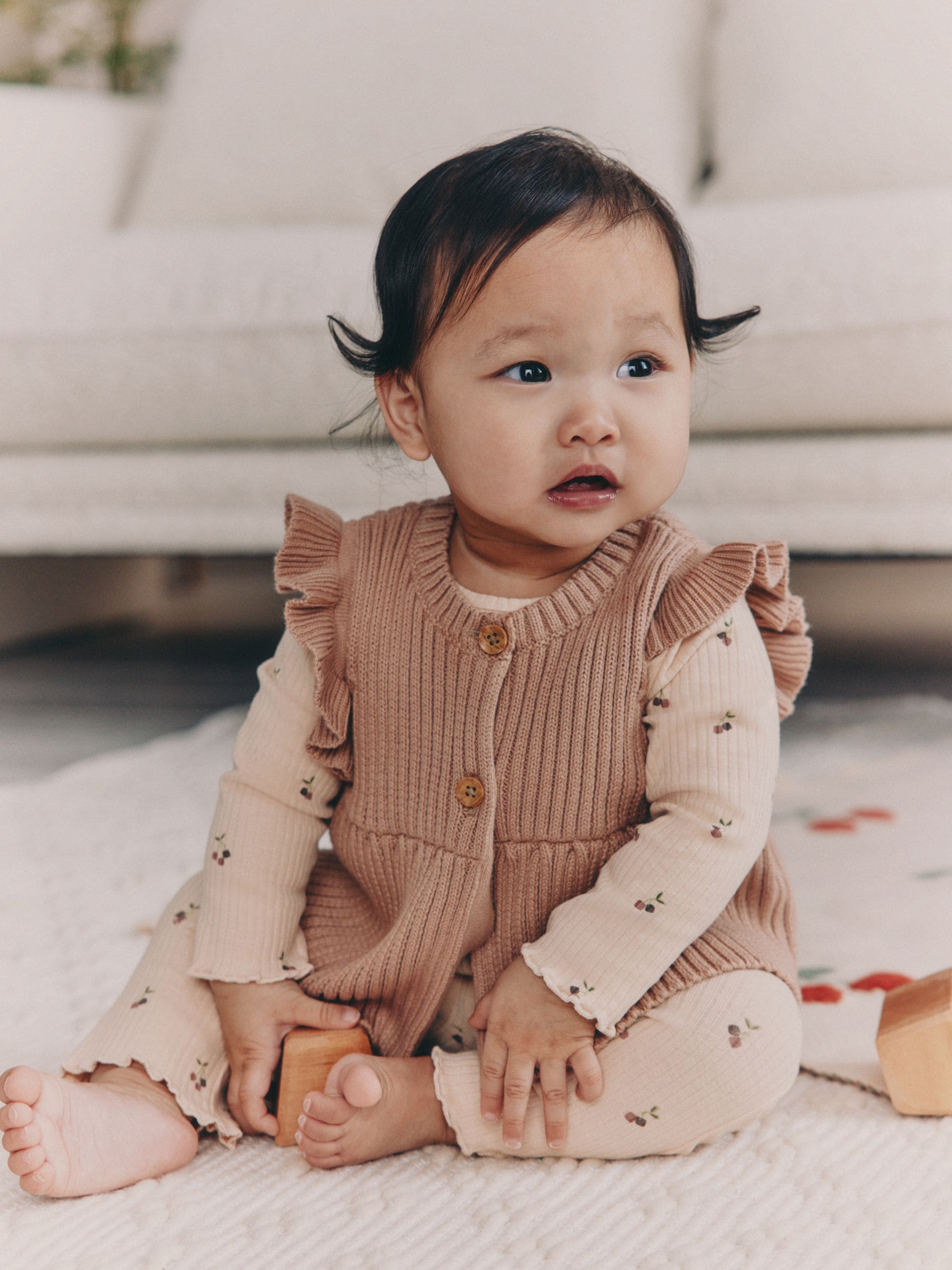 Naturel Kersenrood - Gebreide baby bodywarmer, top met lange mouwen en leggings 3 -delige set (0mnd-3jr)