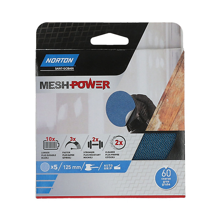 Maille abrasive pour ponceuse excentrique Norton ø 125 mm, Grain 60 - 5 pièces
