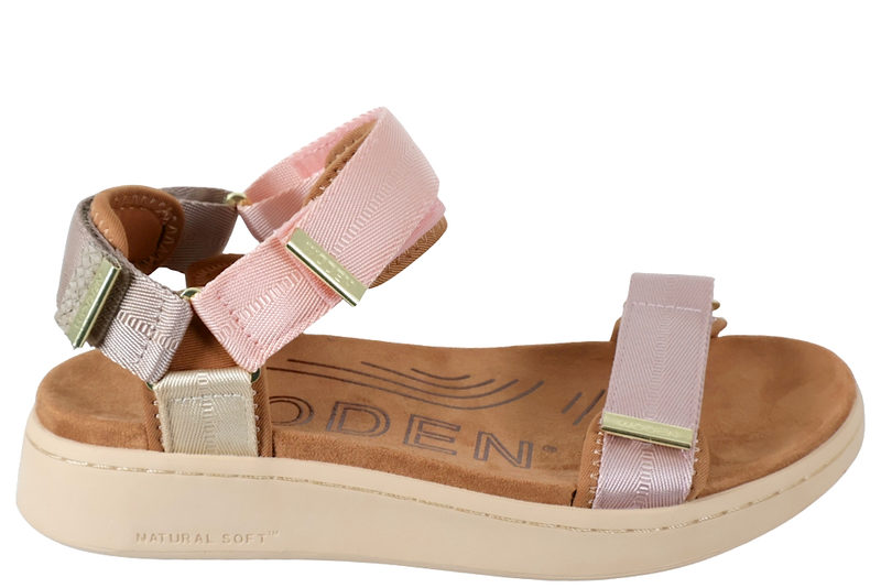 WODEN LINE BLUSH MULTI SANDAL I LYSERØDT TEKSTIL