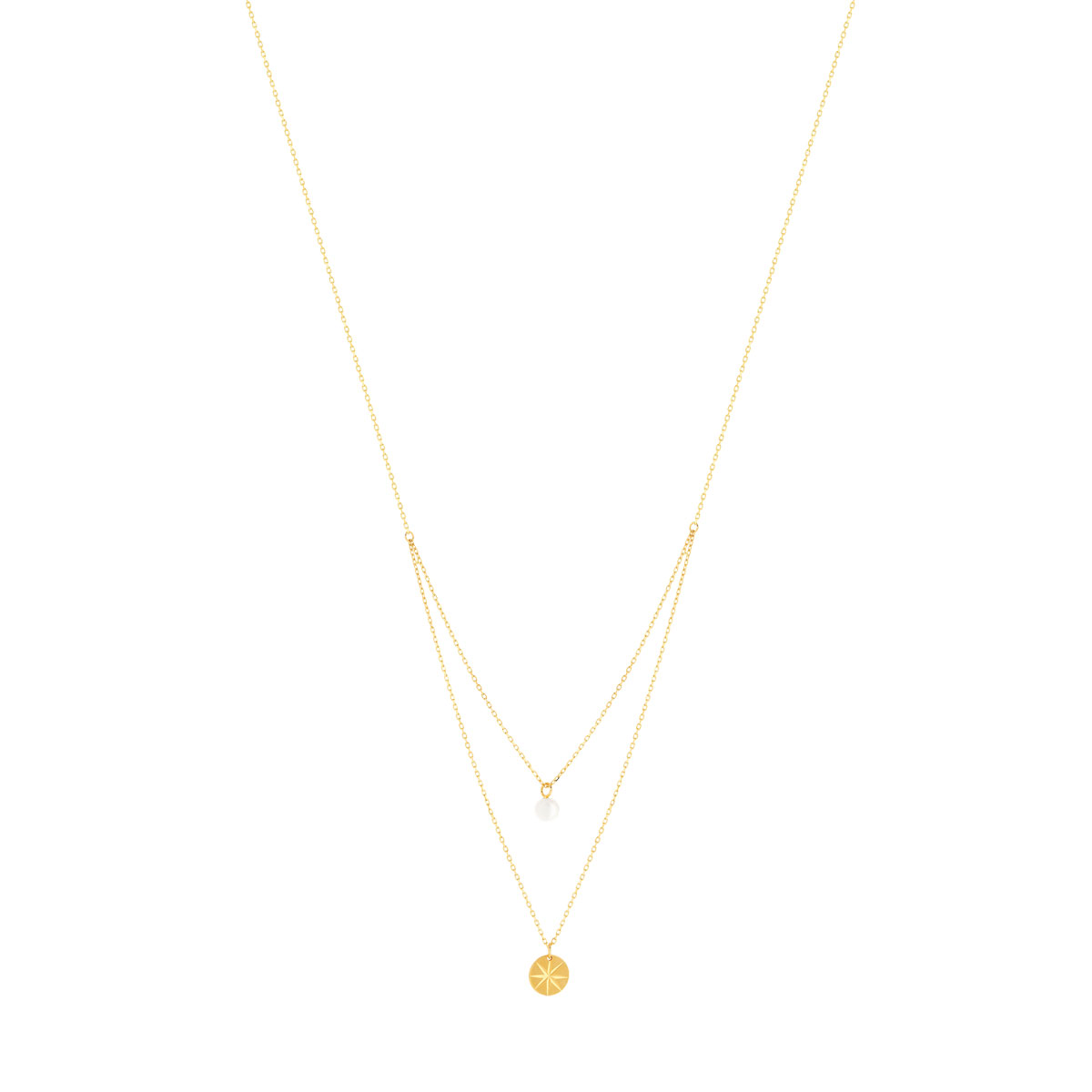 Collier or jaune 375 double rang perle de culture de Chine 45 cm