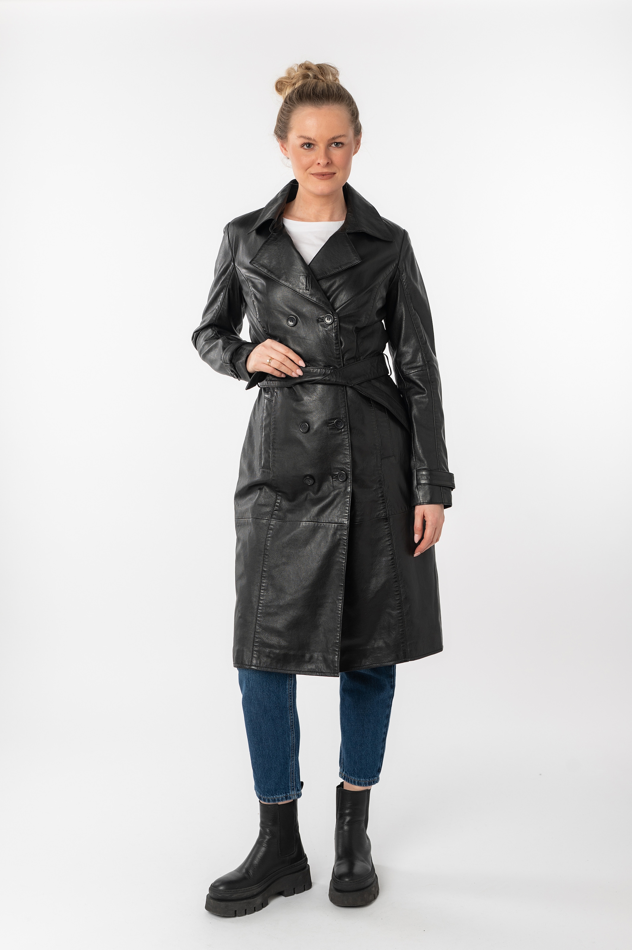 Mauritius Ledermantel »GWTaruh OT«, 2 Stk. femininer Leder-Trenchcoat mit Bindegürtel