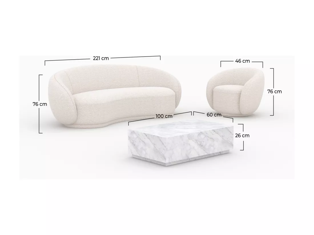 Ensemble canapé, fauteuil et table basse 4 personnes - Izaé