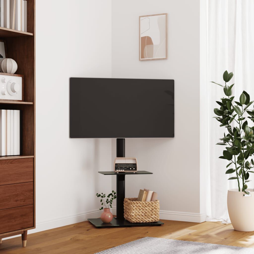 vidaXL Hoek TV-meubel voor 32-65 inch, 2 niveaus, zwart