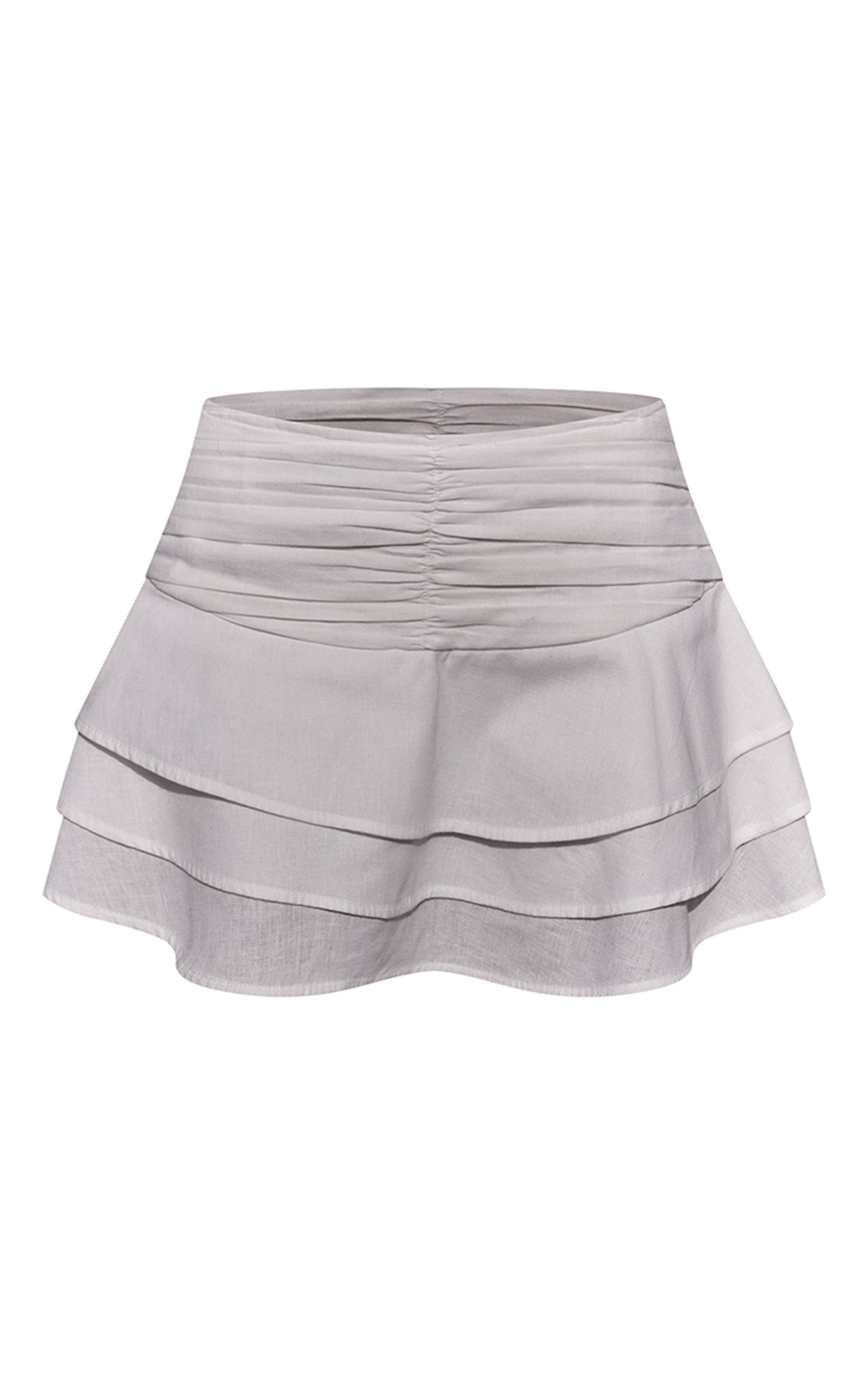 Blanc Ensemble Jupe Mini À Volants En Coton