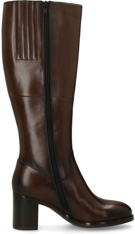 Manfield - Bruine Leren Laarzen - Dames - Met Hak - Knielaarzen