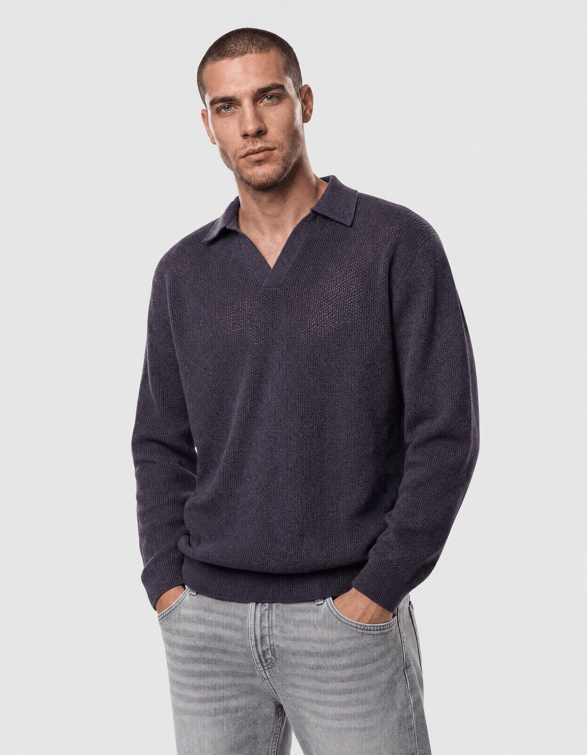 Longsleeve Knit Polo Donkerpaars