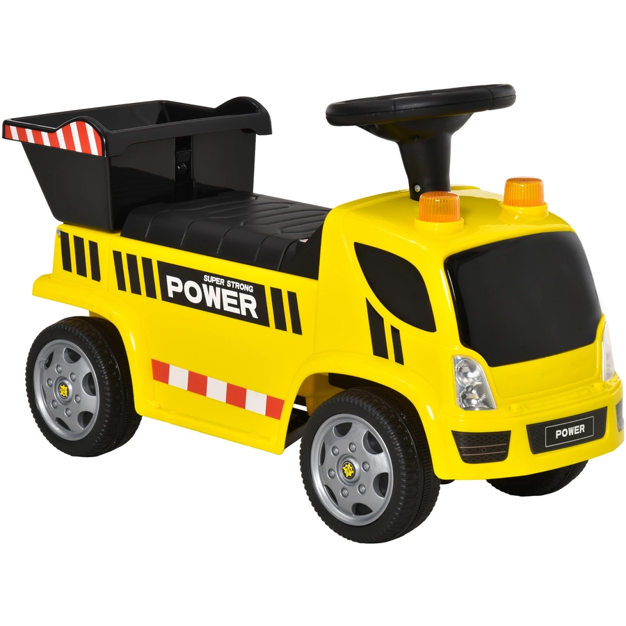 HOMCOM Kinder Rutscherauto mit Musik, Scheinwerfern und Alarmtönen Gelb