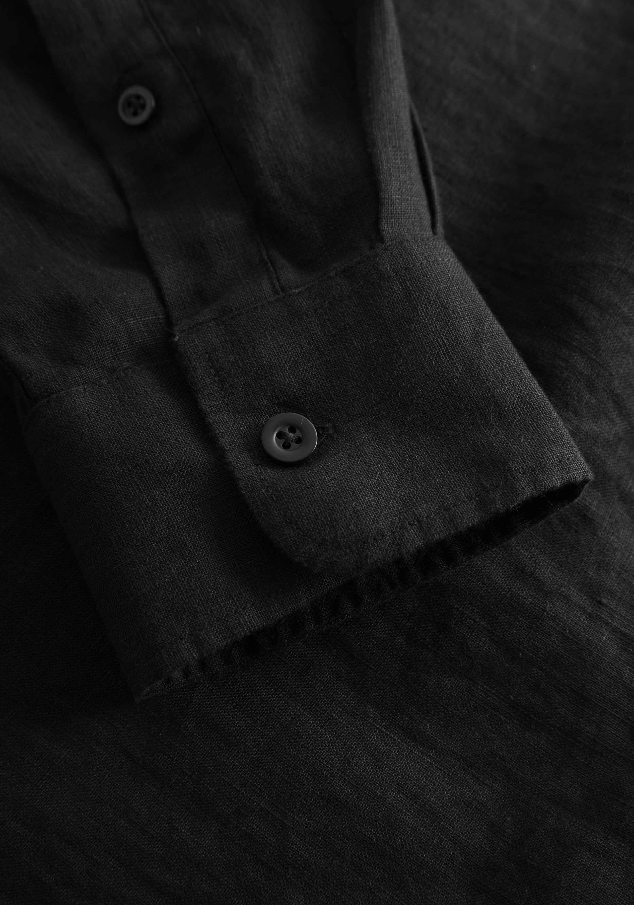 Knowledge Cotton Apparel Leinenhemd Regular Linen Shirt Black Jet