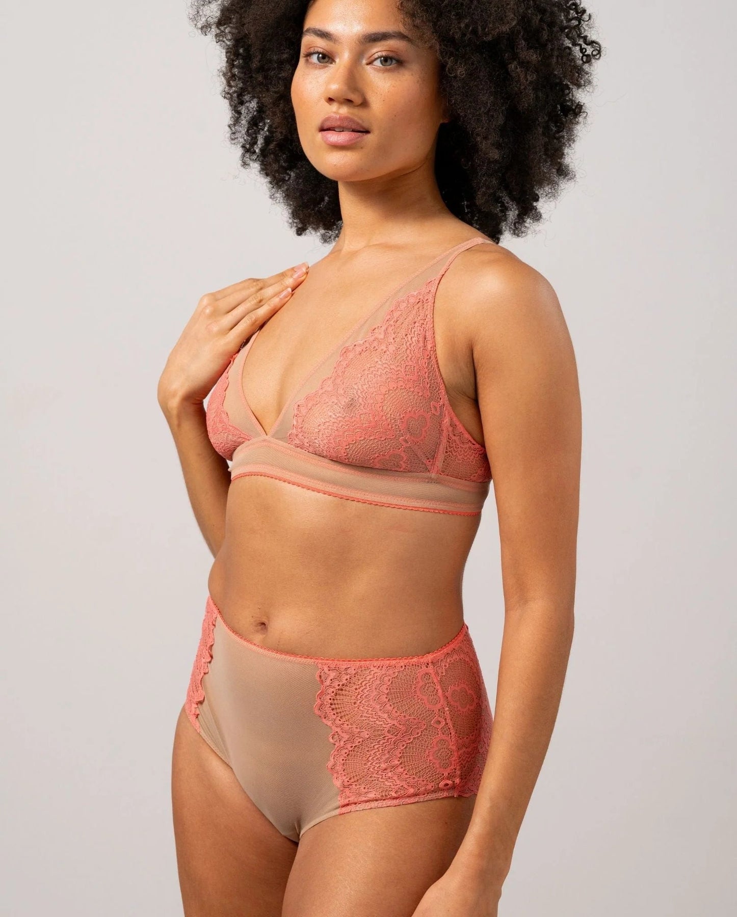 Understatement Underwear Lace Mesh Highwaist Briefs coral sand