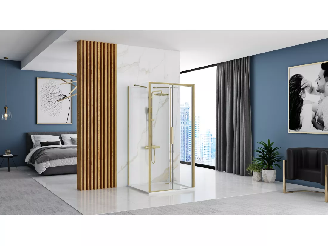 Cabine De Douche Murale Rea Rapid Slide 110X80 Brush Gold