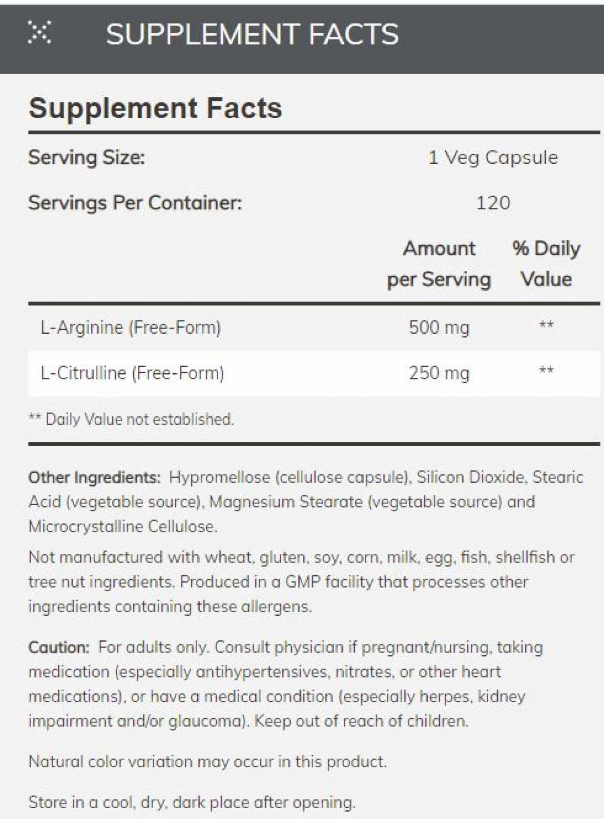 NOW Foods Arginina e Citrulina 500mg/250mg 120 Cápsulas Vegetais